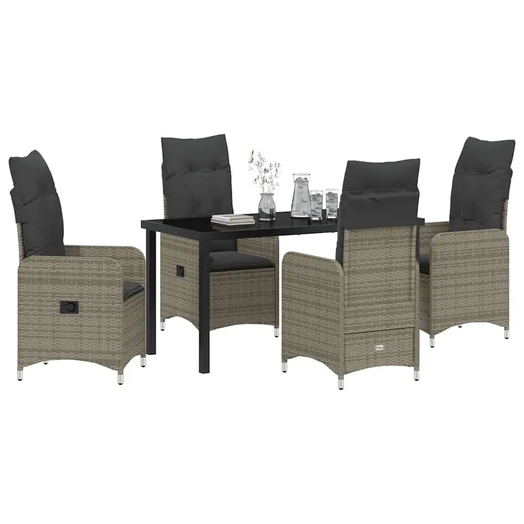 Garden Dining Set 5 Pieces Grey Outdoor Furniture Patio Tempered Glass Table