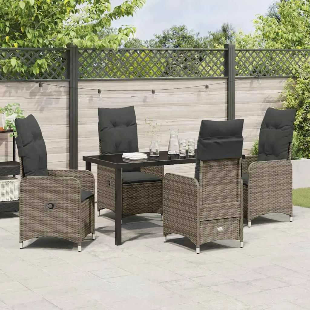 Garden Dining Set 5 Pieces Grey Outdoor Furniture Patio Tempered Glass Table