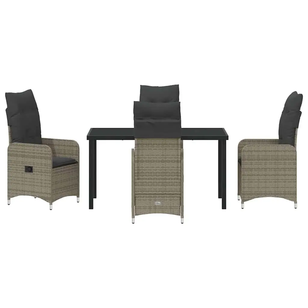 Garden Dining Set 5 Pieces Grey Outdoor Furniture Patio Tempered Glass Table