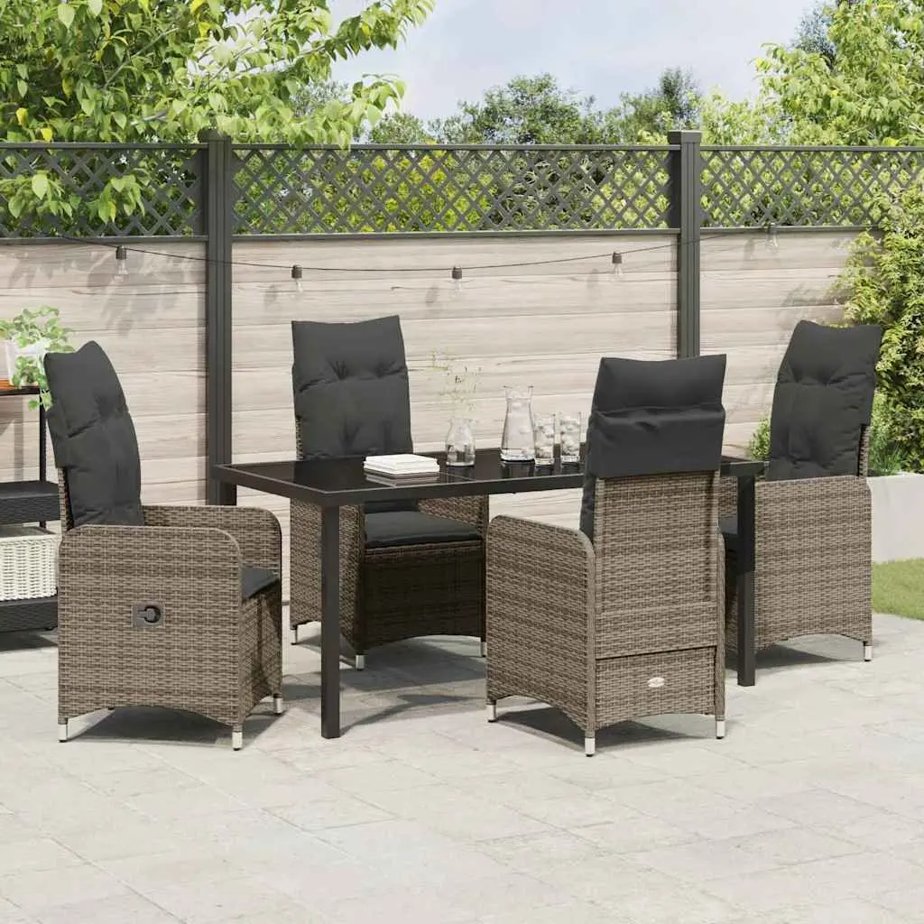 Outdoor Garden Dining Set 5 Piece Grey Poly Rattan Patio Furniture with Cushions