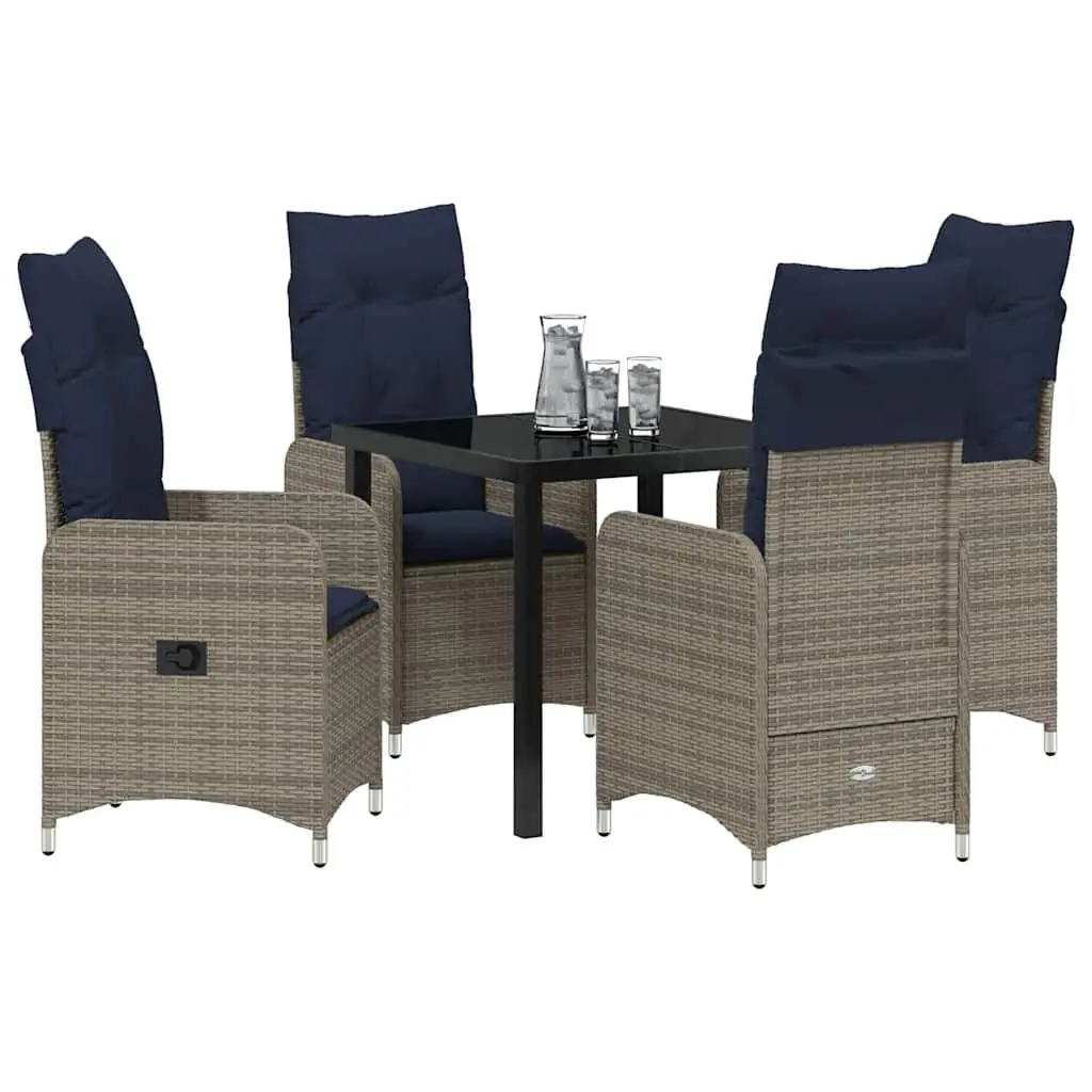 Outdoor Furniture Dining Set 5 Piece Black Poly Rattan Table with Adjustable Backrest Chairs