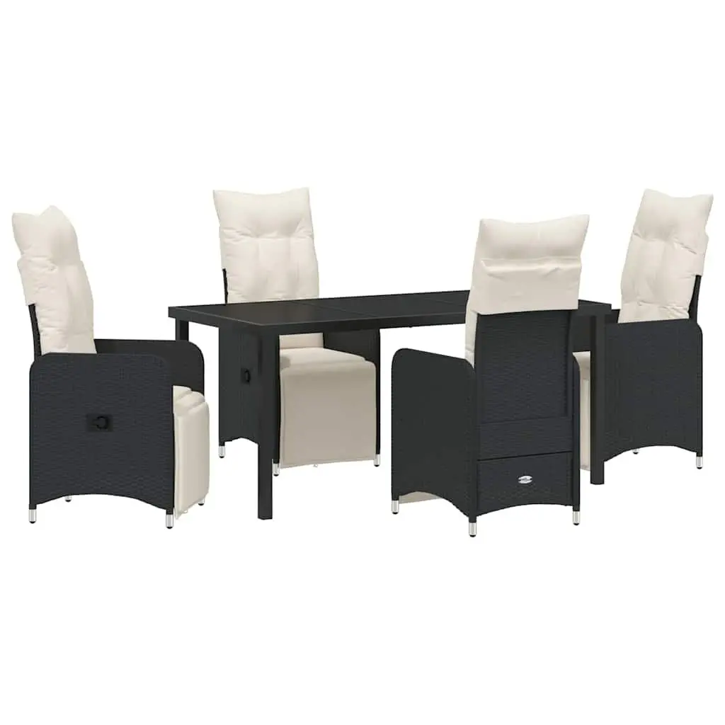 Outdoor Garden Dining Set 5 Piece Black Poly Rattan Patio Table Chairs