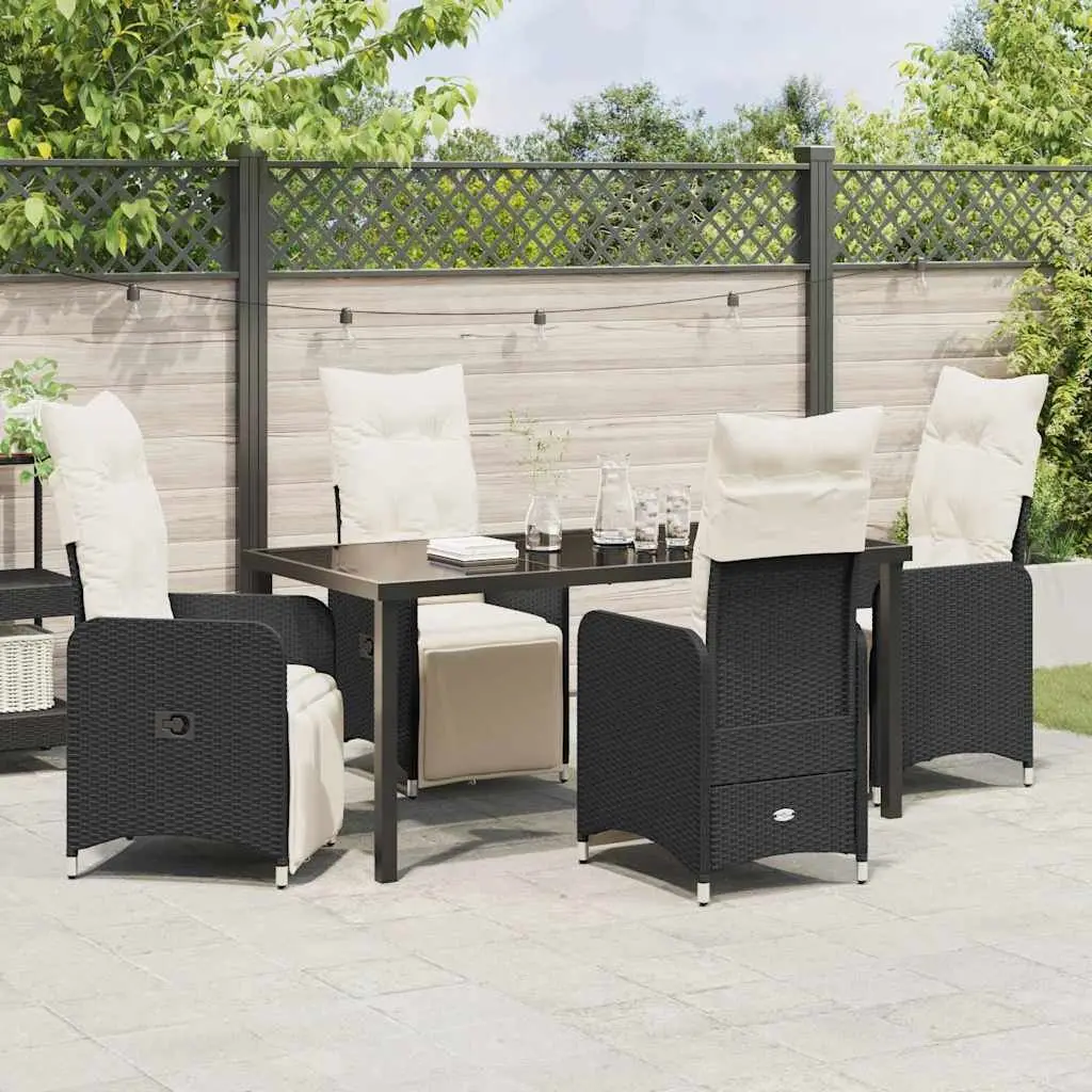 Outdoor Garden Dining Set 5 Piece Black Poly Rattan Patio Table Chairs