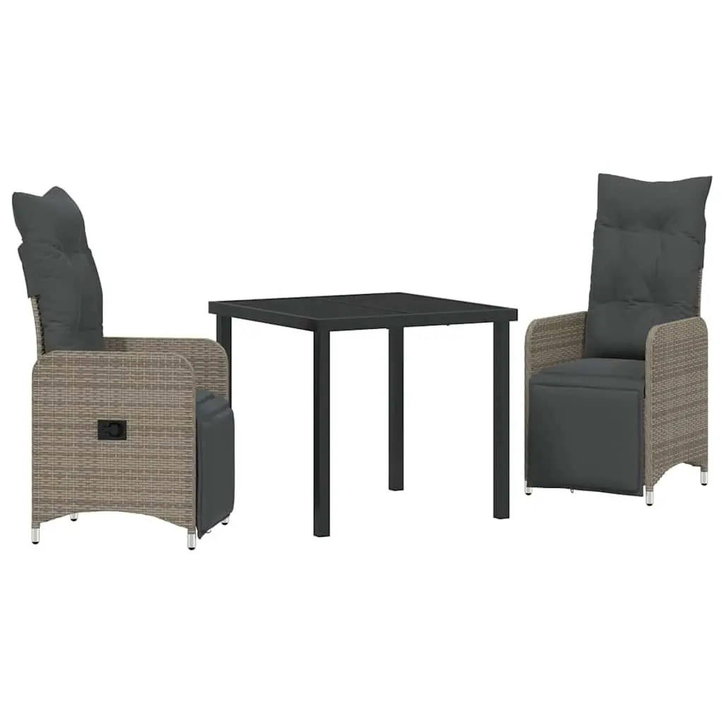 Garden Dining Set 3 Piece Outdoor Furniture Grey Poly Rattan Patio Table Chairs