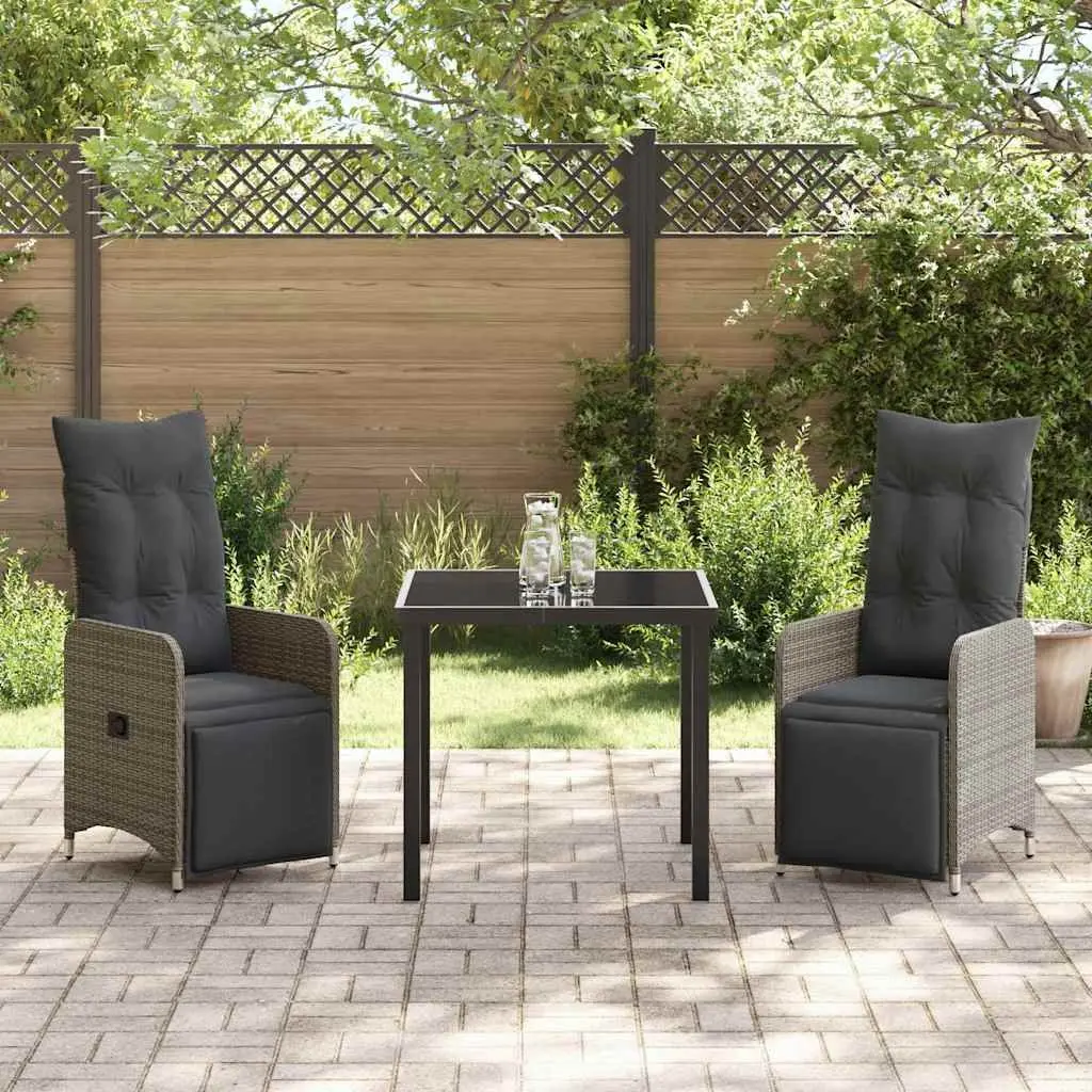 Garden Dining Set 3 Piece Outdoor Furniture Grey Poly Rattan Patio Table Chairs