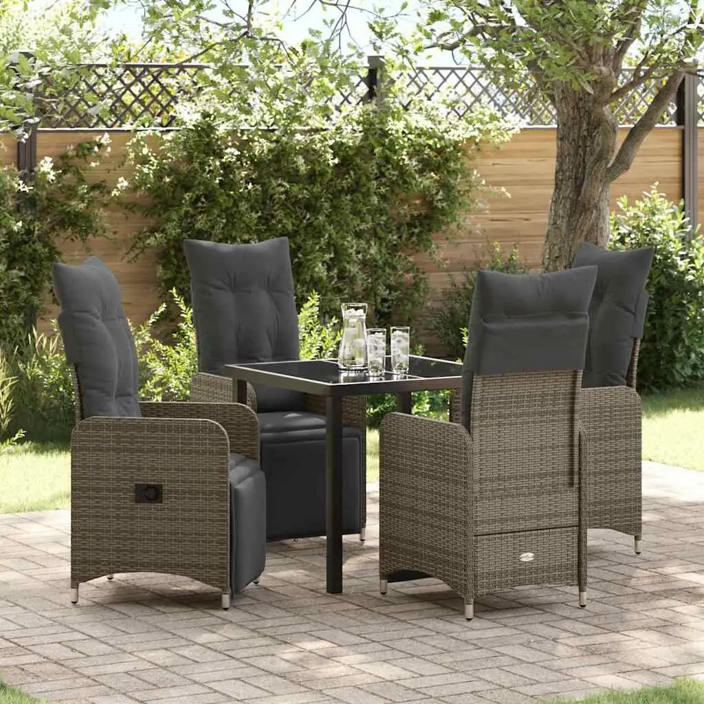 Outdoor Furniture Dining Set 5 Piece Grey Poly Rattan Patio Table Chairs