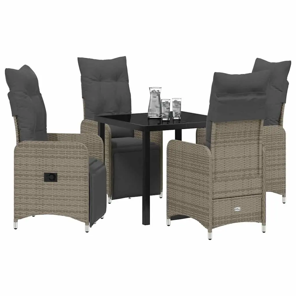 Outdoor Furniture Dining Set 5 Piece Grey Poly Rattan Patio Table Chairs