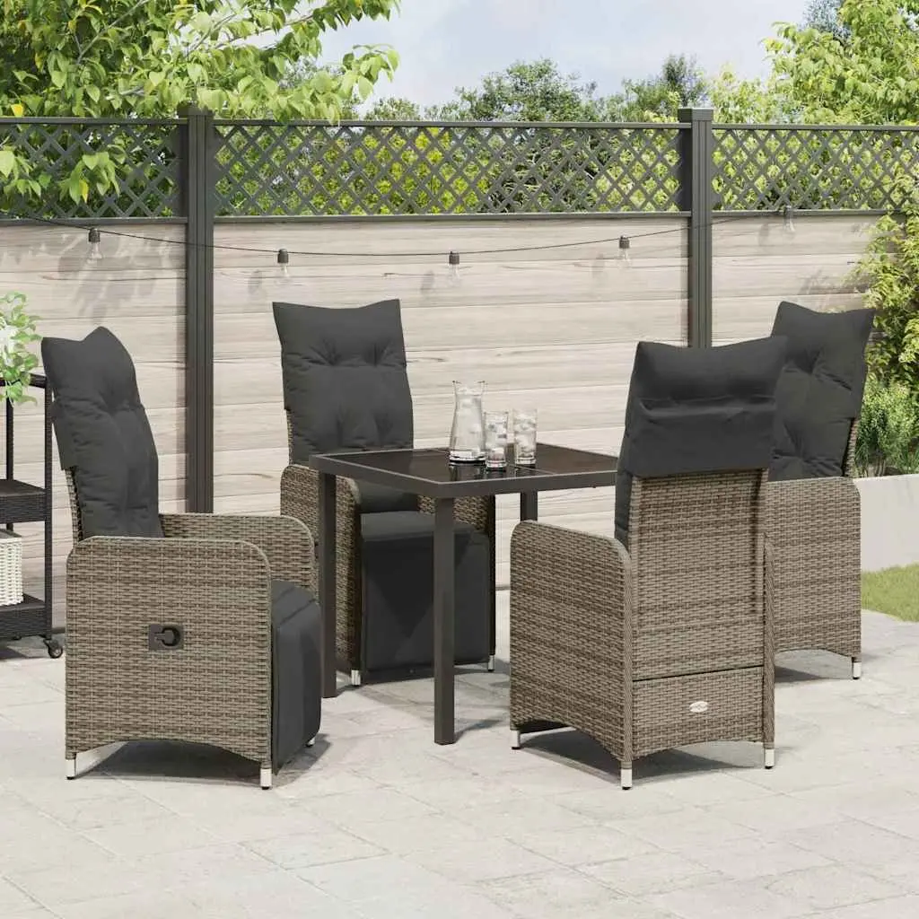 Outdoor Furniture Dining Set 5 Piece Grey Poly Rattan Patio Table Chairs