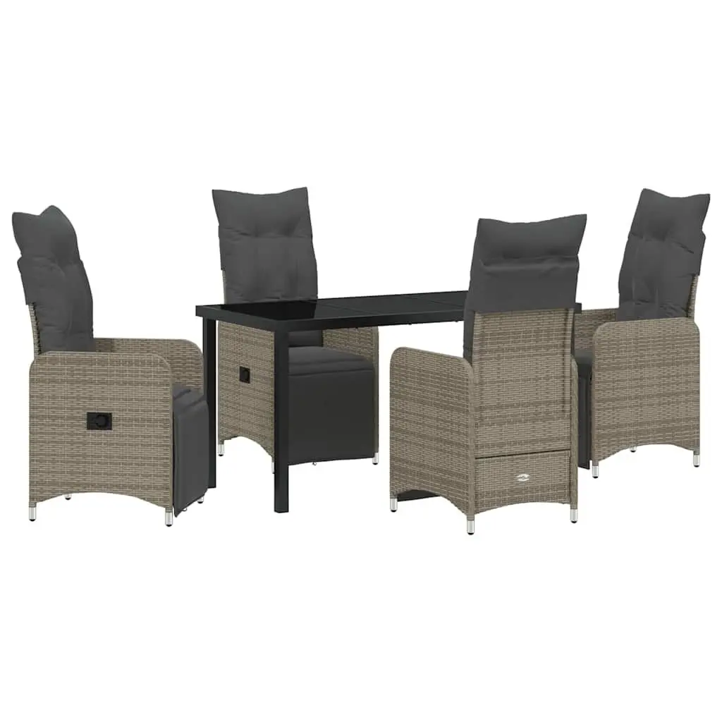 Outdoor Furniture Dining Set 5 Piece Grey Poly Rattan Patio Table with Cushioned Chairs