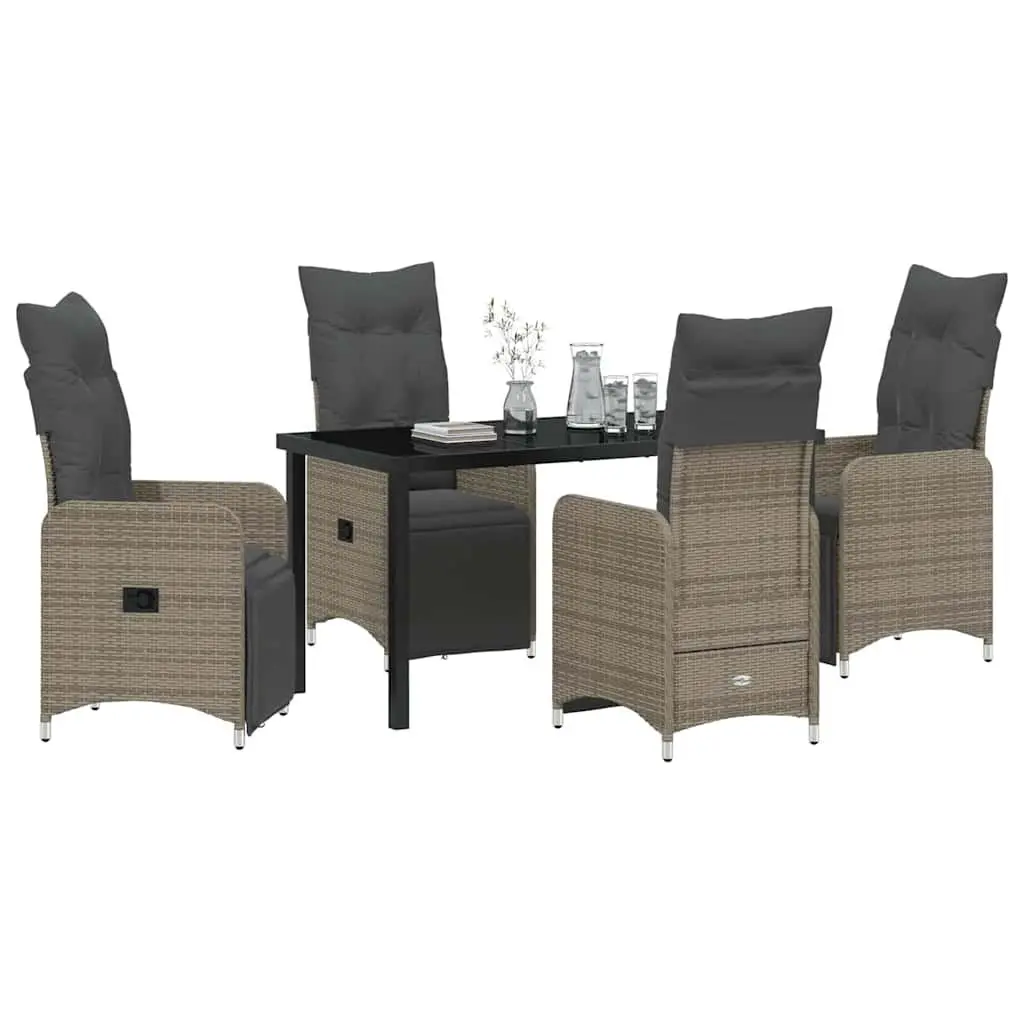 Outdoor Furniture Dining Set 5 Piece Grey Poly Rattan Patio Table with Cushioned Chairs