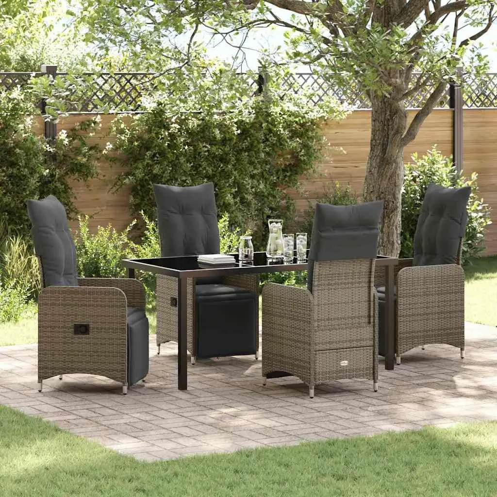 Garden Dining Set 5 Pieces Outdoor Furniture Grey Poly Rattan Table Chairs