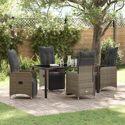 Comfortable 5-Piece Grey Rattan Dining Set for Outdoor Use