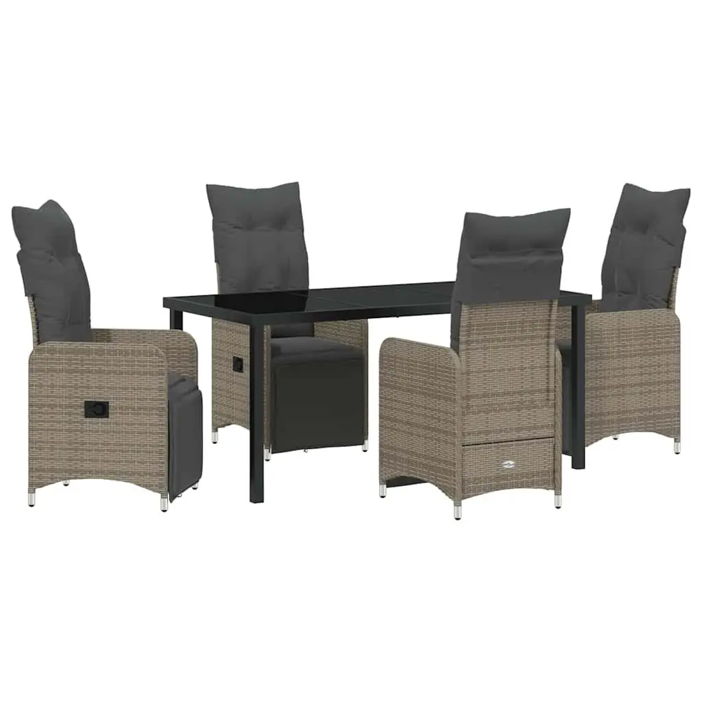 Garden Dining Set 5 Pieces Outdoor Furniture Grey Poly Rattan Table Chairs