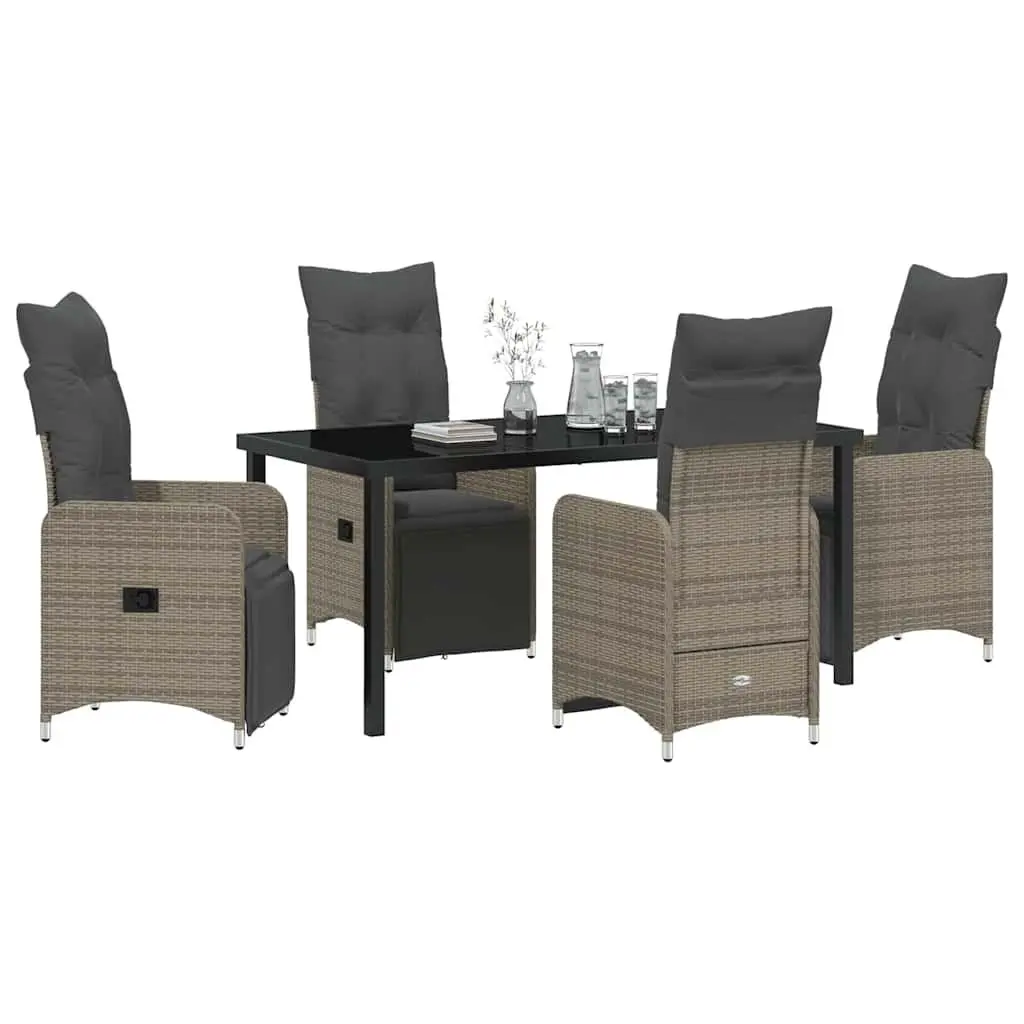 Garden Dining Set 5 Pieces Outdoor Furniture Grey Poly Rattan Table Chairs