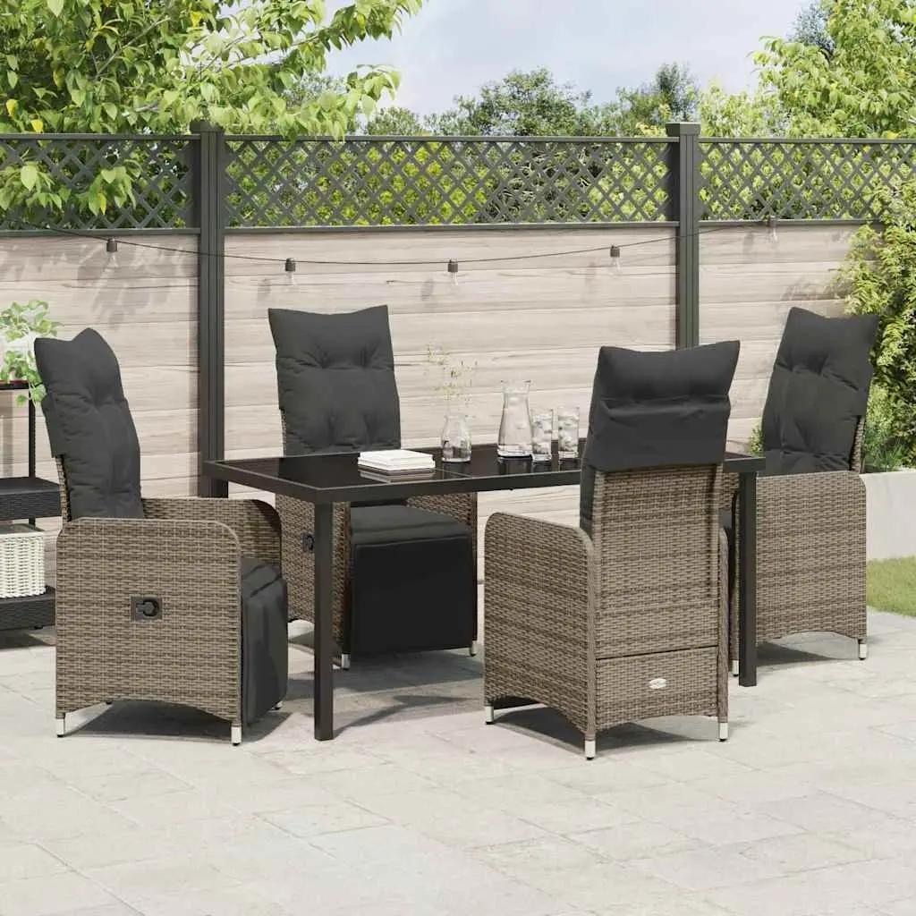 Garden Dining Set 5 Pieces Outdoor Furniture Grey Poly Rattan Table Chairs