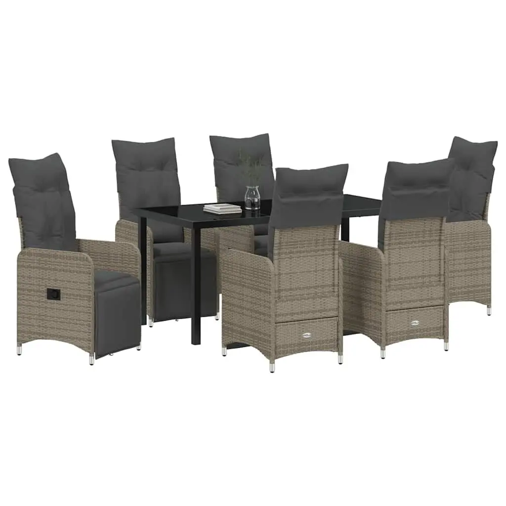 Garden Dining Set 7 Pieces Outdoor Furniture Grey Rattan Patio Table Chairs