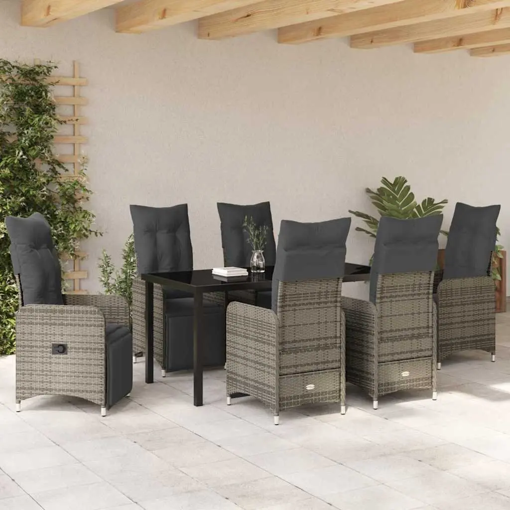 Garden Dining Set 7 Pieces Outdoor Furniture Grey Rattan Patio Table Chairs