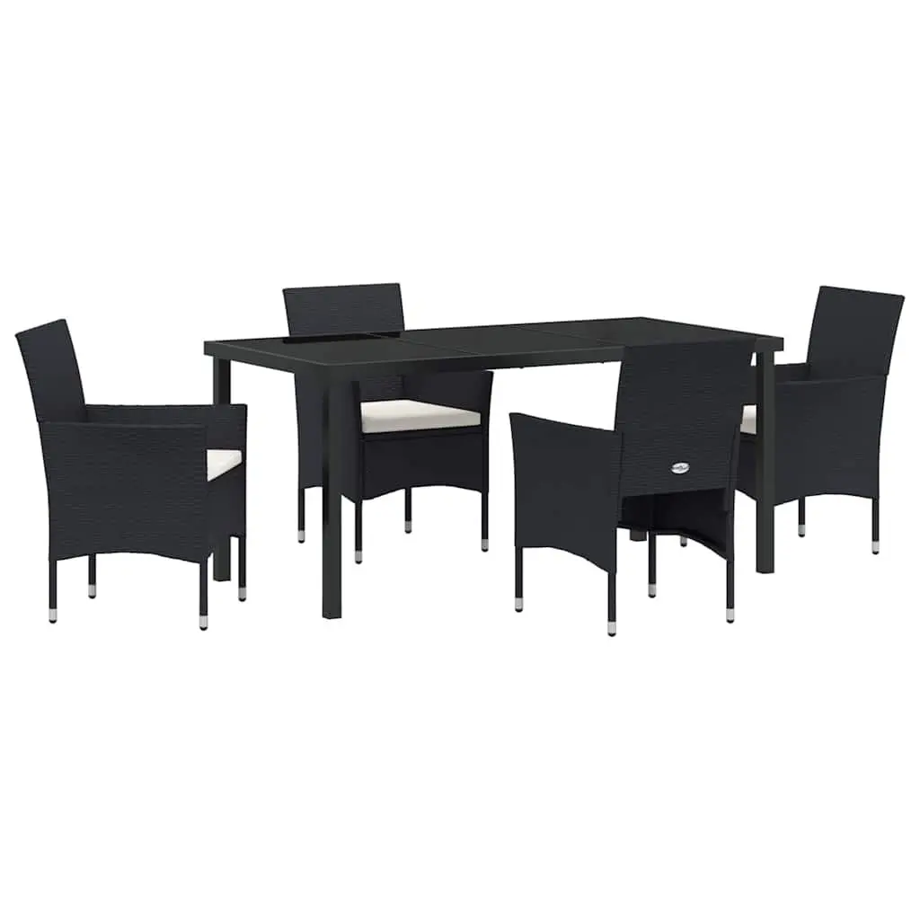 5 Piece Black Dining Set for Outdoor Garden with Table and Cushioned Chairs