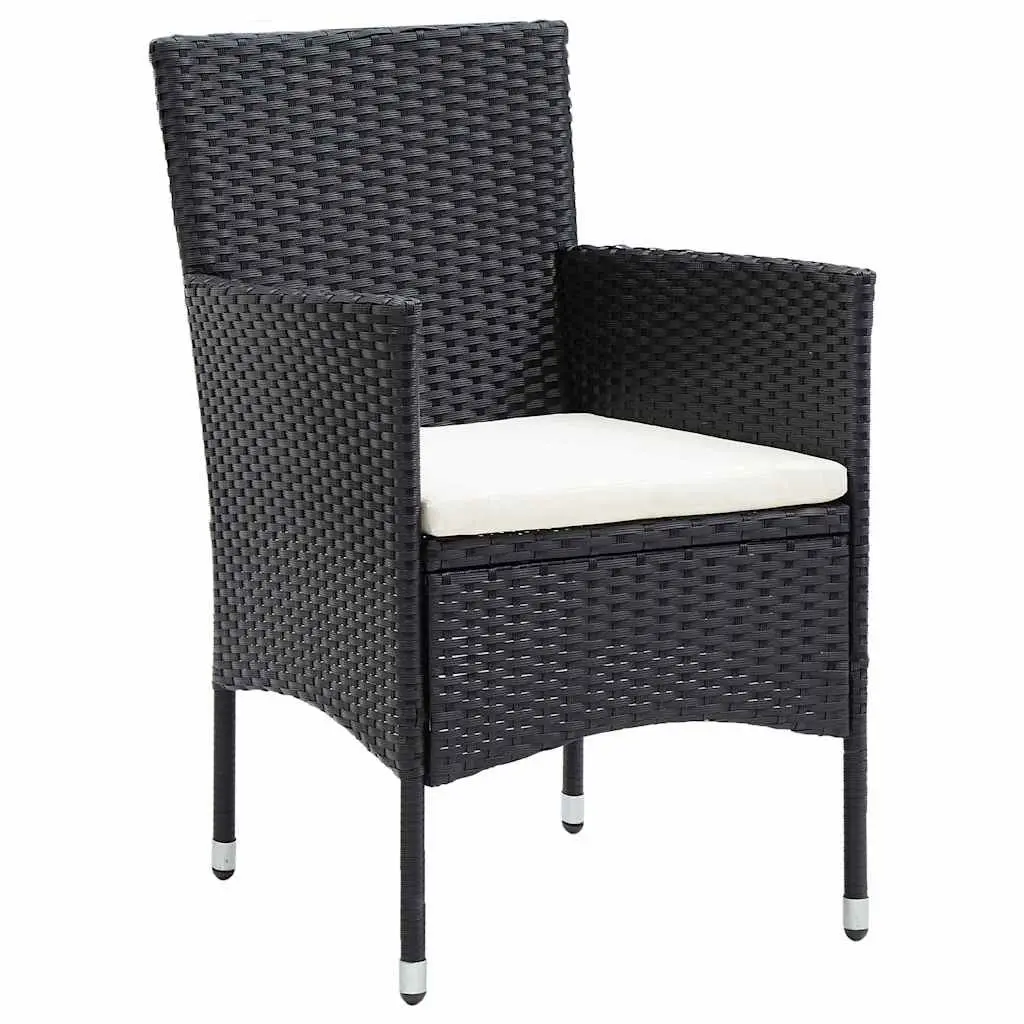 5 Piece Black Dining Set for Outdoor Garden with Table and Cushioned Chairs