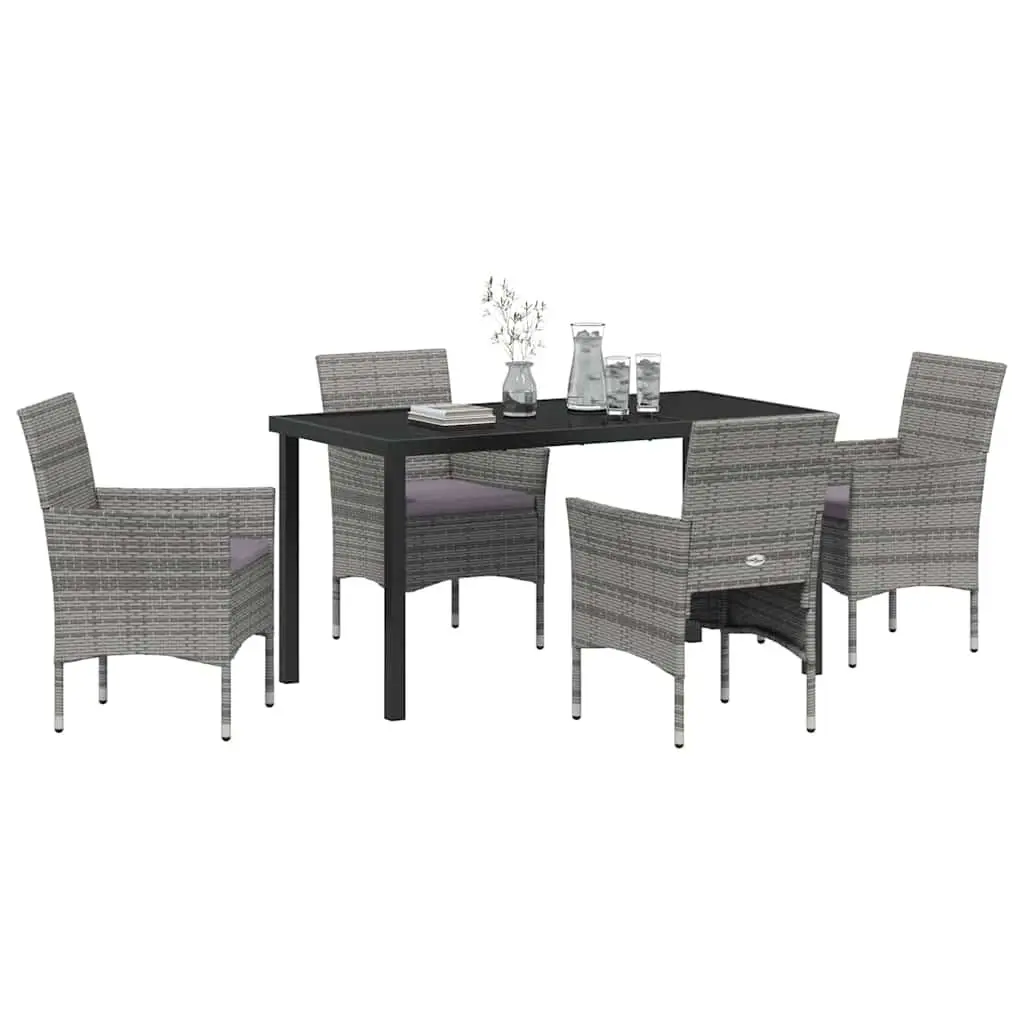 Garden Dining Set 5 Pieces Grey Outdoor Furniture Patio Table Chairs