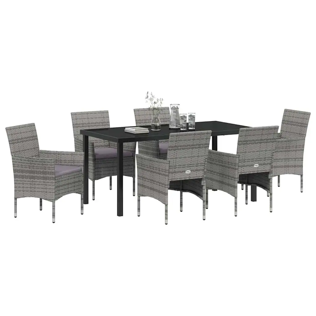 Garden Dining Set 7 Pieces Grey Outdoor Furniture Cushions Glass Table