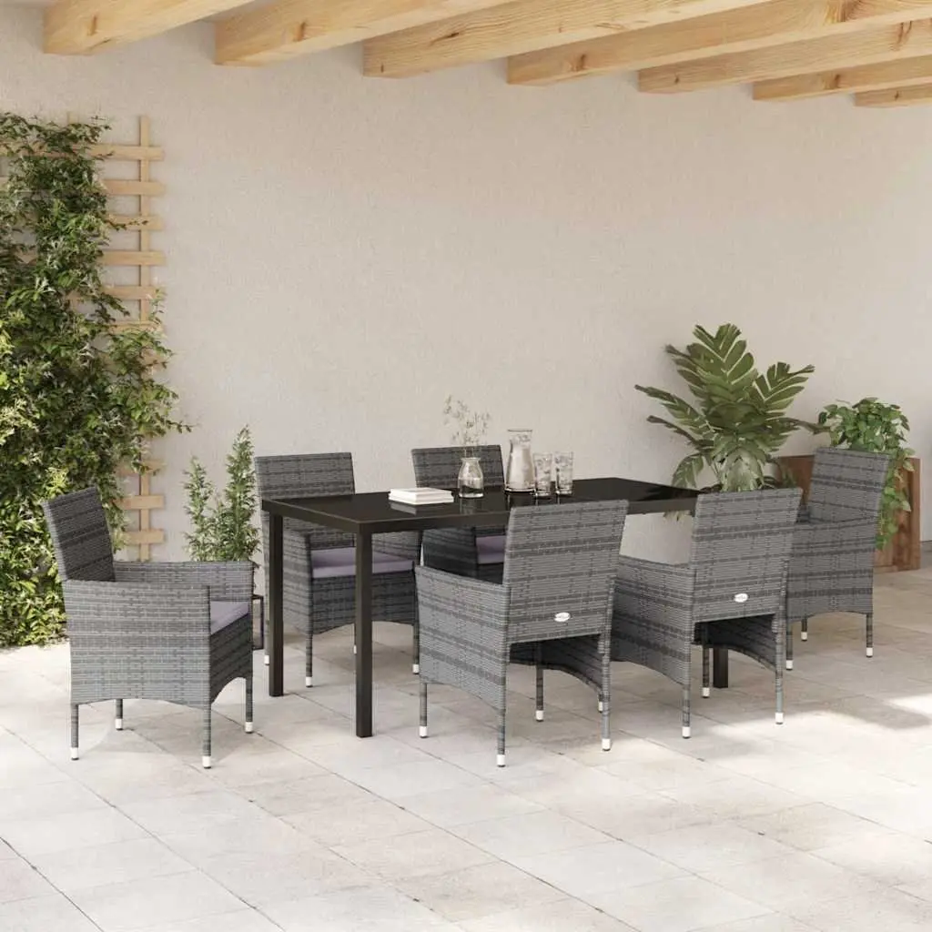 Garden Dining Set 7 Pieces Grey Outdoor Furniture Cushions Glass Table
