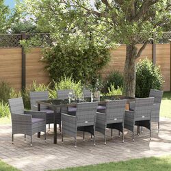 9 Piece Grey Garden Dining Set for Outdoor Comfort