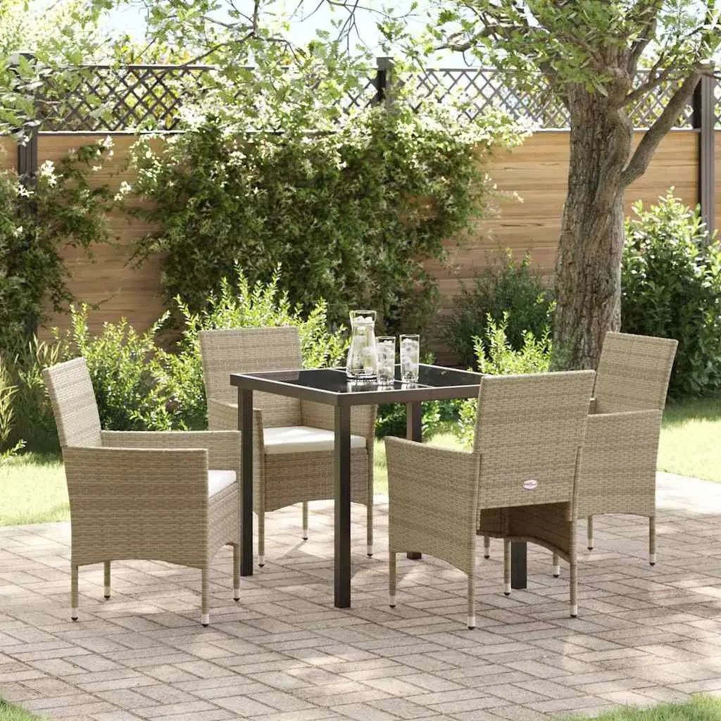 Garden Furniture Set 5 Piece Outdoor Dining with Cushions Beige Poly Rattan