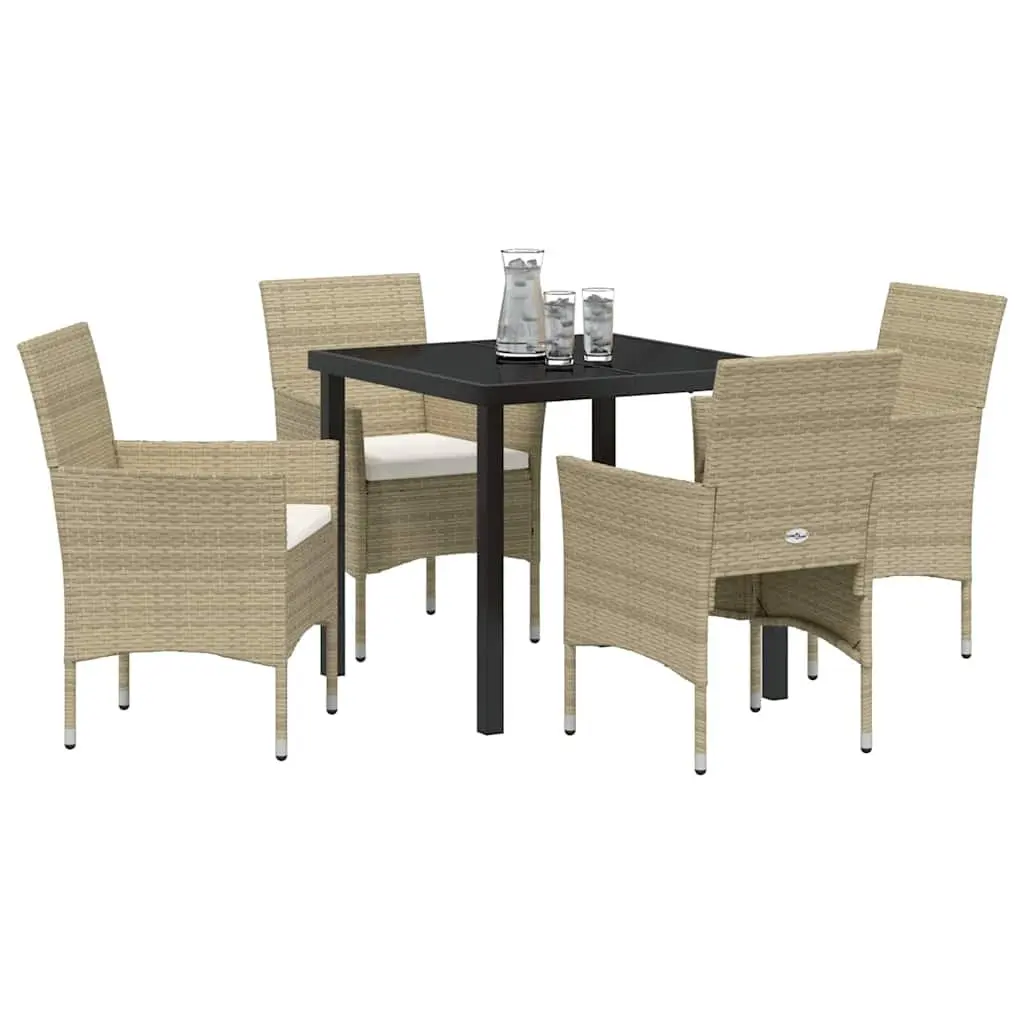 Garden Furniture Set 5 Piece Outdoor Dining with Cushions Beige Poly Rattan