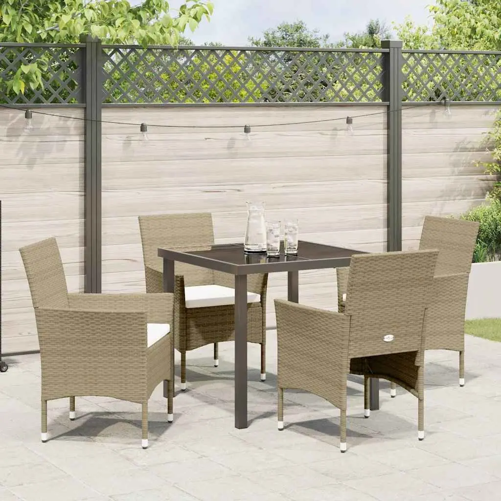 Garden Furniture Set 5 Piece Outdoor Dining with Cushions Beige Poly Rattan