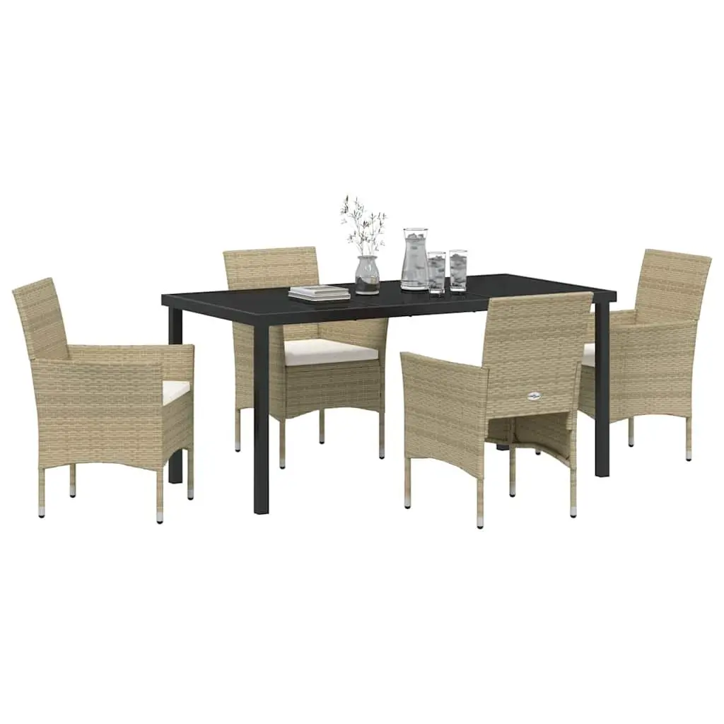 Outdoor Furniture Dining Set 5 Piece Patio Beige Poly Rattan Glass Table