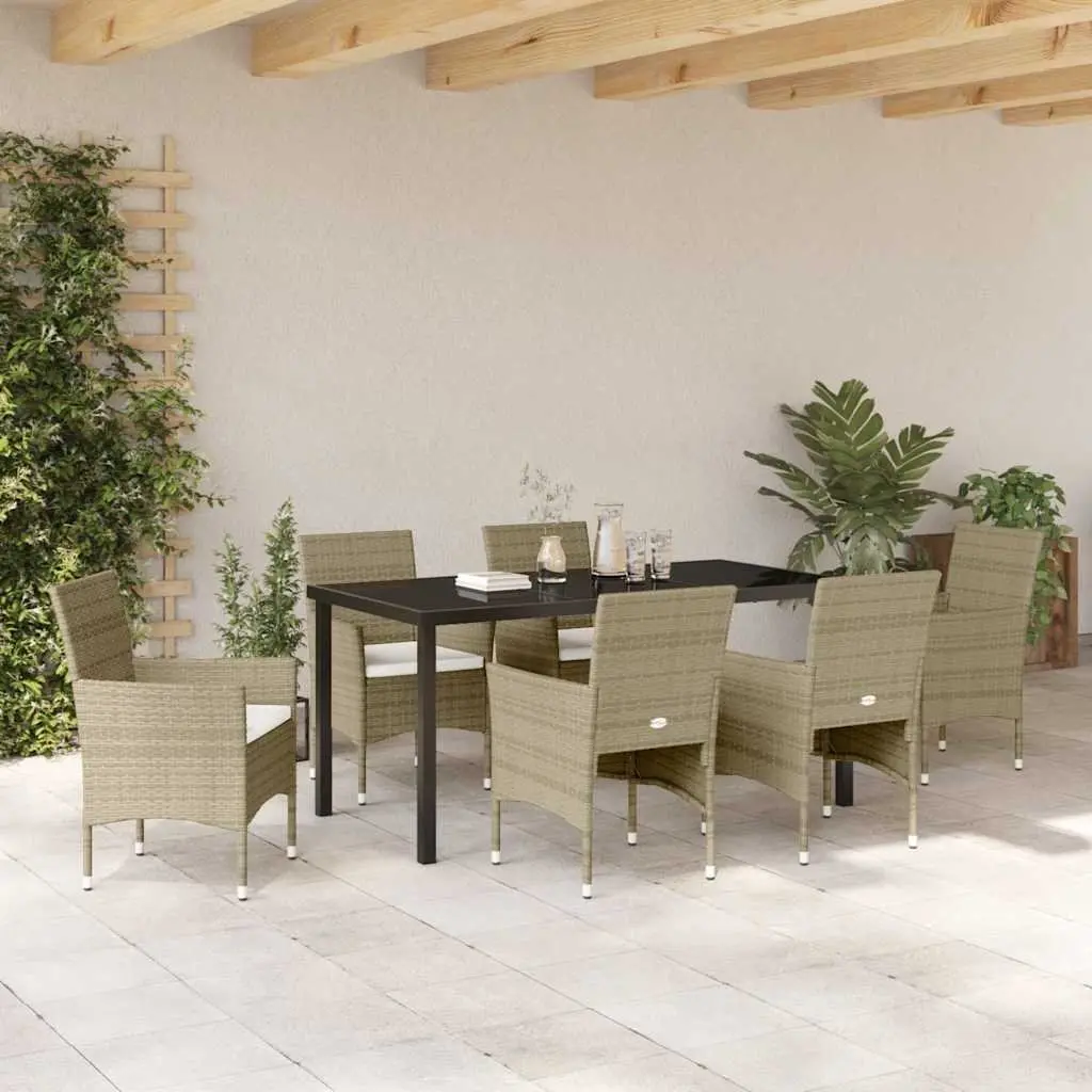 Garden Dining Set 7 Piece Outdoor Furniture Beige Patio Table Chairs