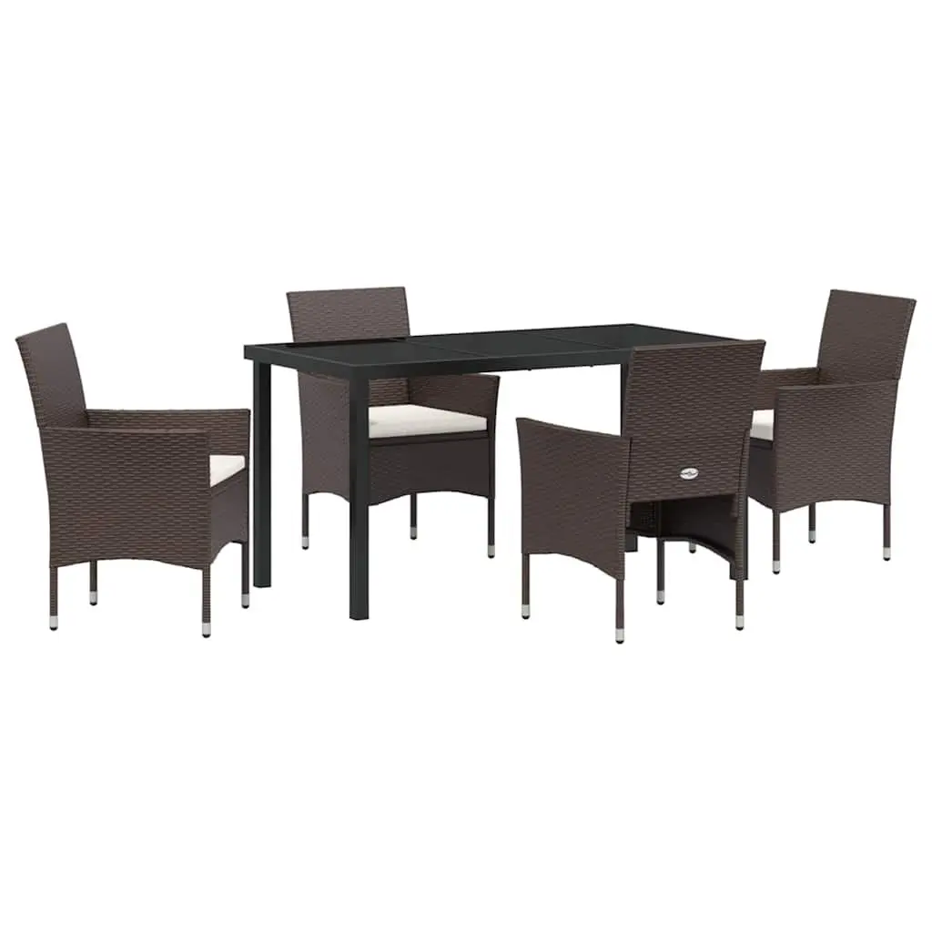 Outdoor Dining Set 5 Pieces Brown Poly Rattan Chair Table Garden Furniture