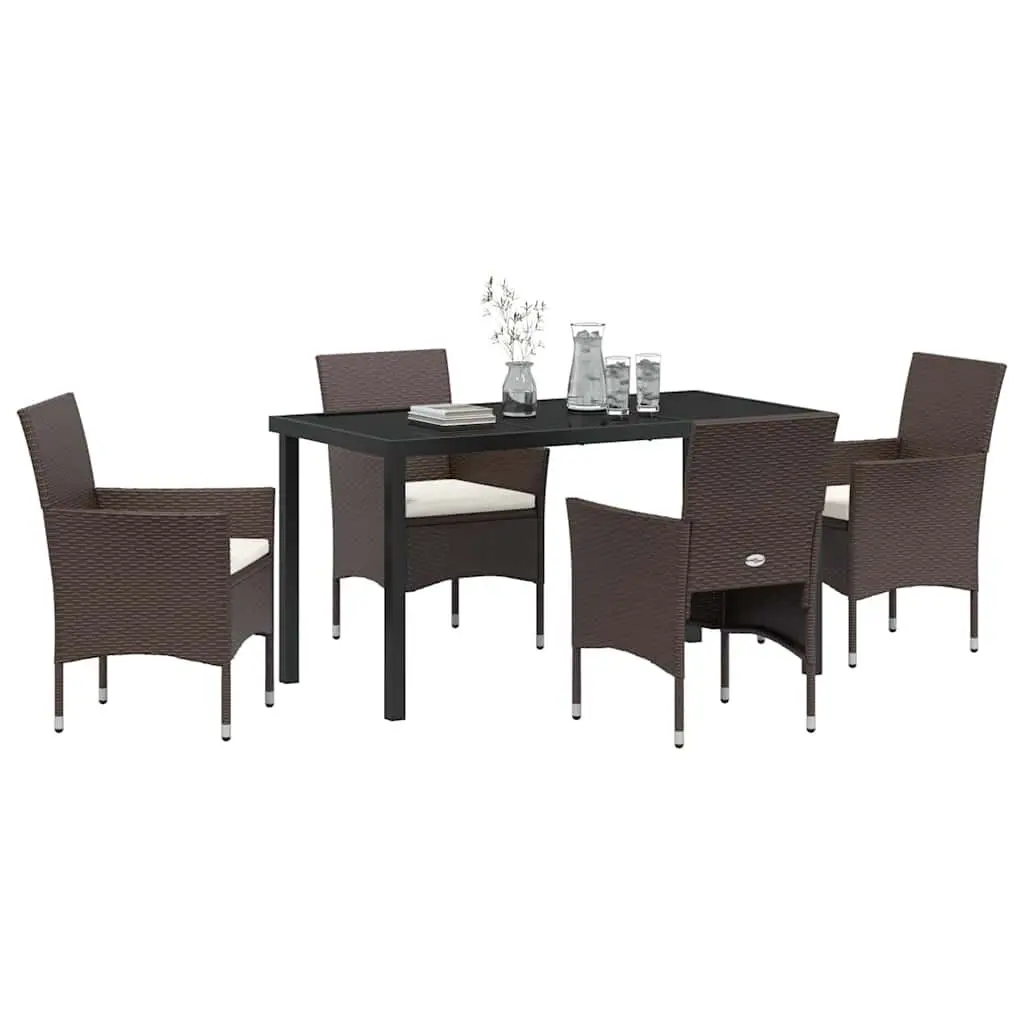 Outdoor Dining Set 5 Pieces Brown Poly Rattan Chair Table Garden Furniture