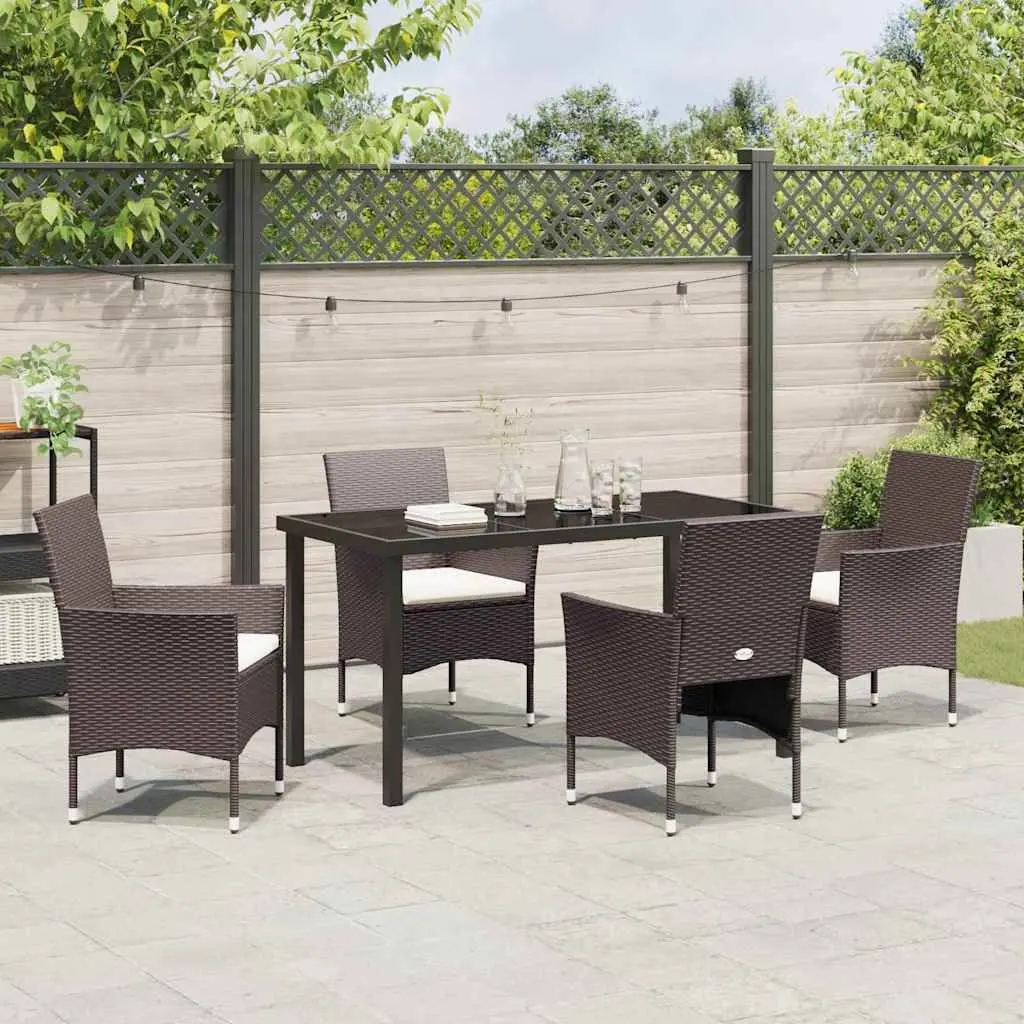 Outdoor Dining Set 5 Pieces Brown Poly Rattan Chair Table Garden Furniture