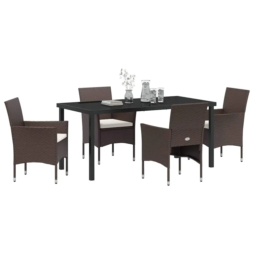 Garden Dining Set 5 Piece Outdoor Furniture Brown Poly Rattan Glass Table