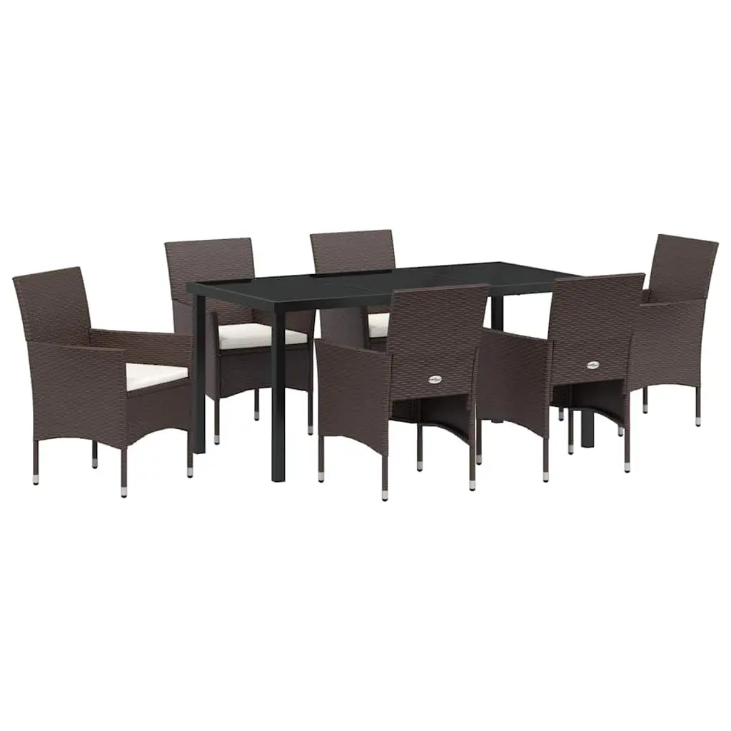Outdoor Furniture Set 7 Piece Garden Dining Brown Poly Rattan Tempered Glass