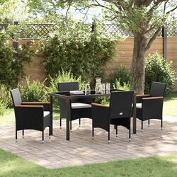 Garden Dining Set 5 Pieces Outdoor Patio Black Poly Rattan Furniture with Glass