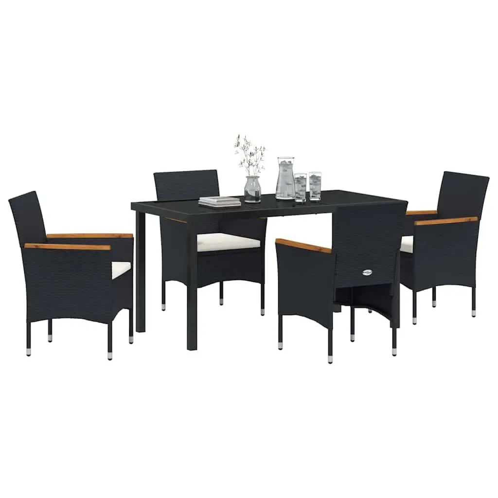 Garden Dining Set 5 Pieces Outdoor Patio Black Poly Rattan Furniture