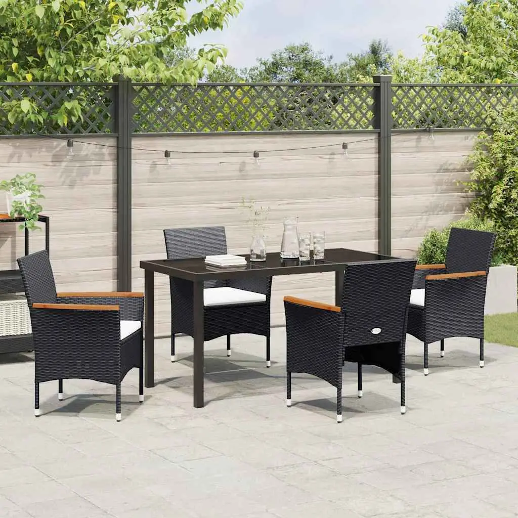 Garden Dining Set 5 Pieces Outdoor Patio Black Poly Rattan Furniture