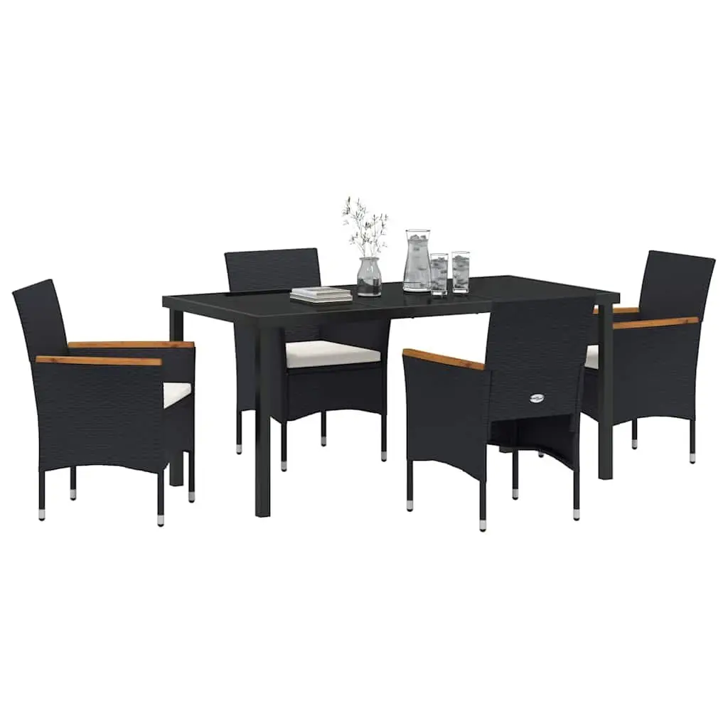 Garden Dining Set Outdoor Patio 5 Piece Black Poly Rattan Furniture