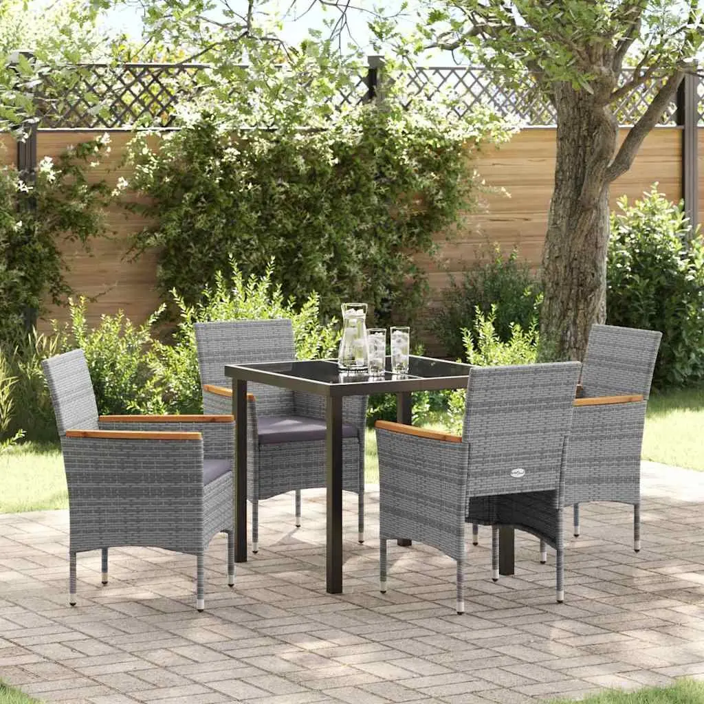 Garden Dining Set Outdoor Patio Furniture 5 Piece Grey Poly Rattan Glass Table