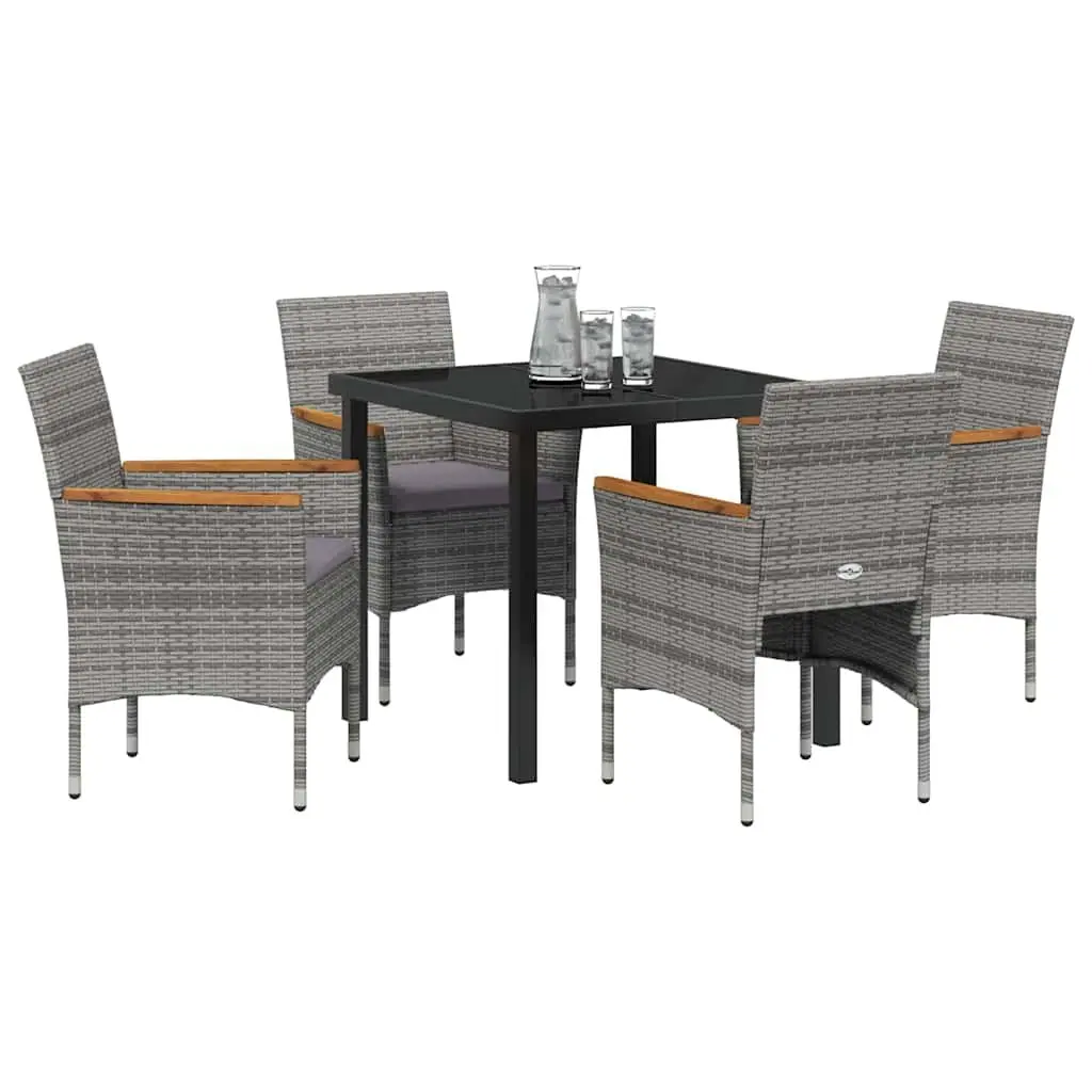 Garden Dining Set Outdoor Patio Furniture 5 Piece Grey Poly Rattan Glass Table