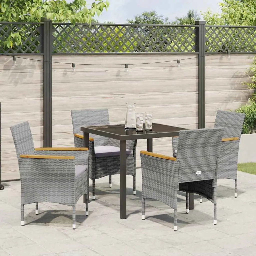 Garden Dining Set Outdoor Patio Furniture 5 Piece Grey Poly Rattan Glass Table