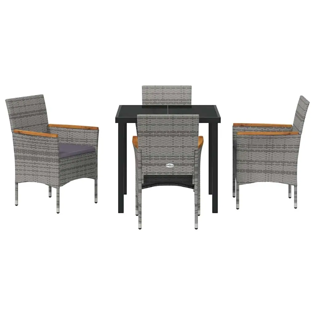 Garden Dining Set Outdoor Patio Furniture 5 Piece Grey Poly Rattan Glass Table