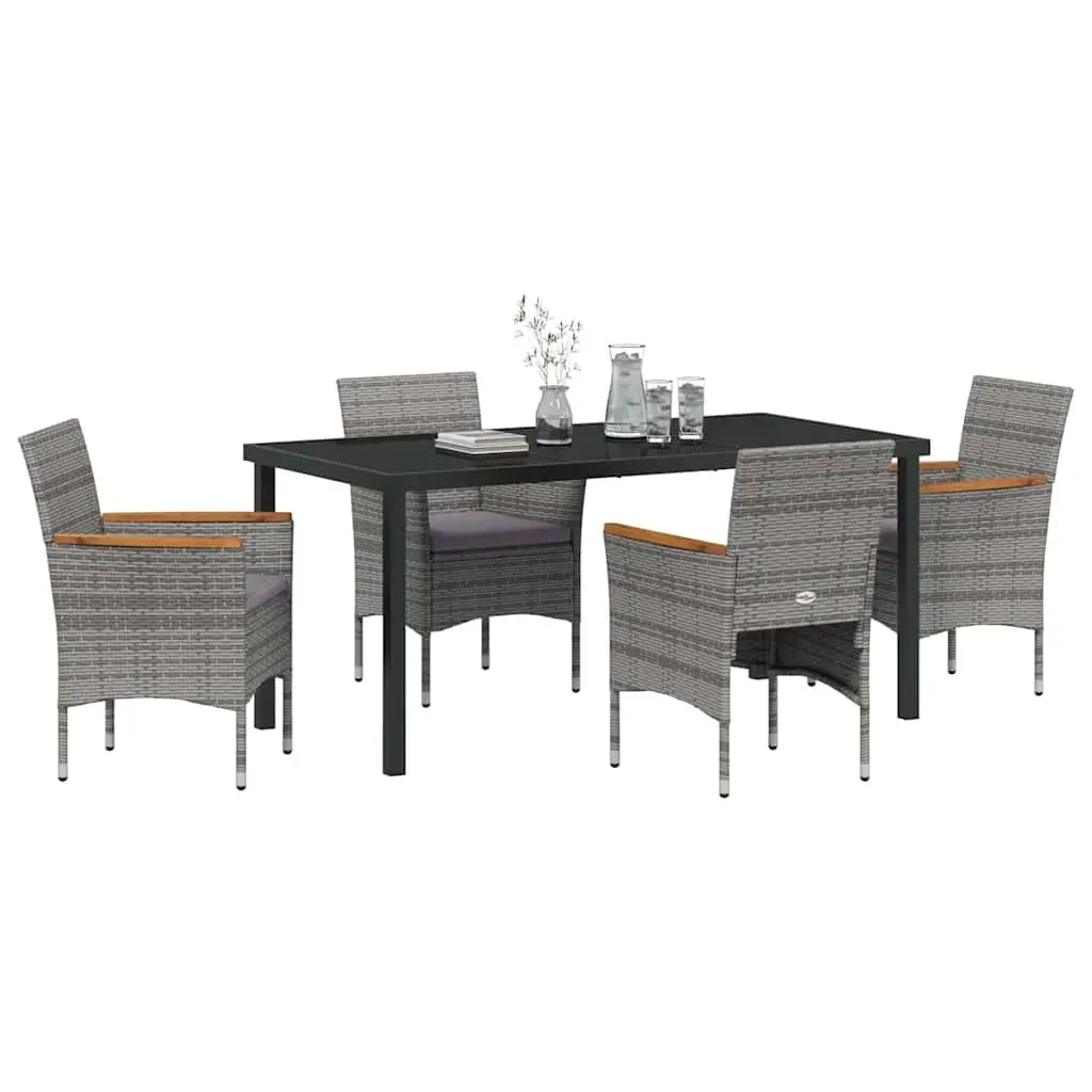 Garden Dining Set 5 Piece Outdoor Furniture Grey Poly Rattan Glass Top Patio