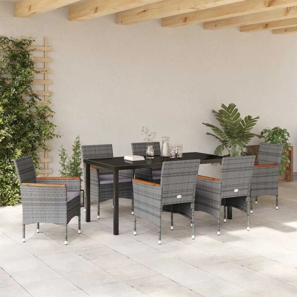 Garden Dining Set 7 Piece Outdoor Furniture Grey Poly Rattan Patio Seating
