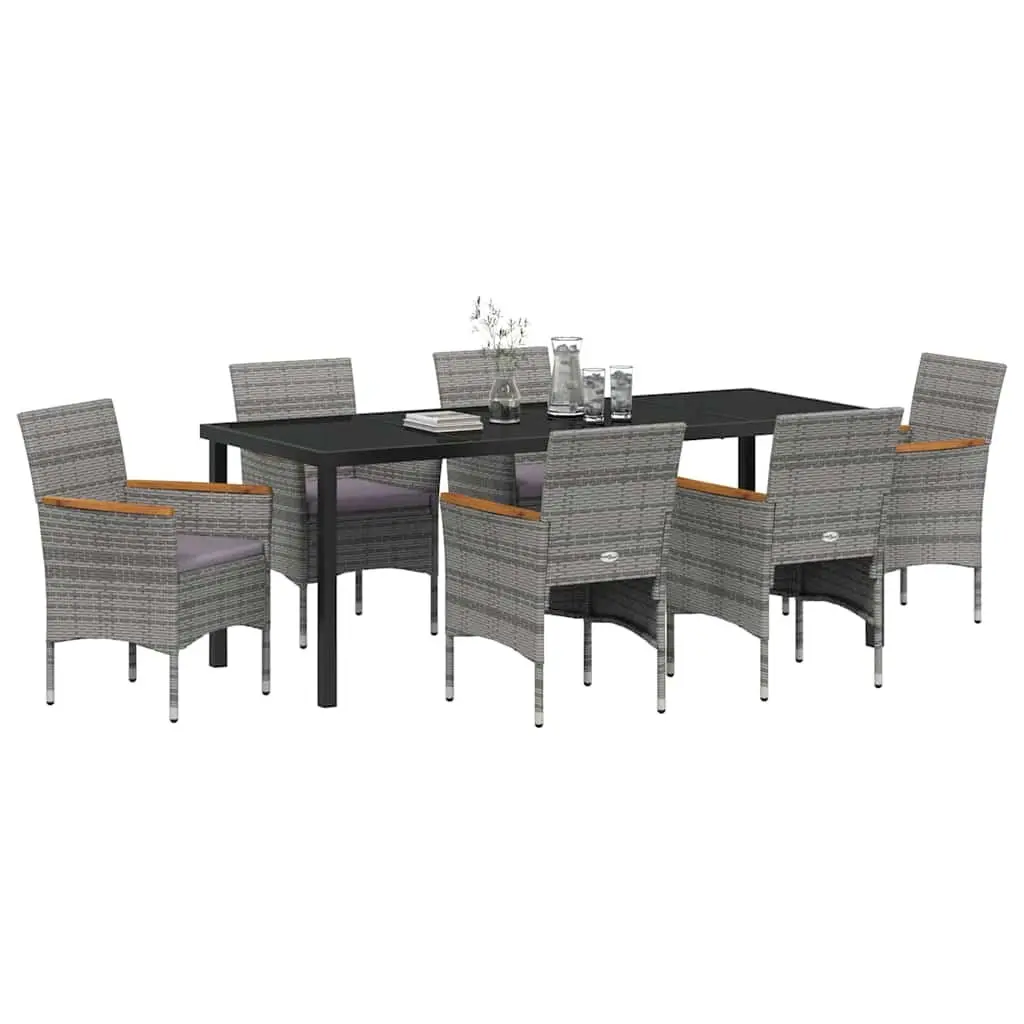 7-Piece Grey Poly Rattan Garden Dining Set