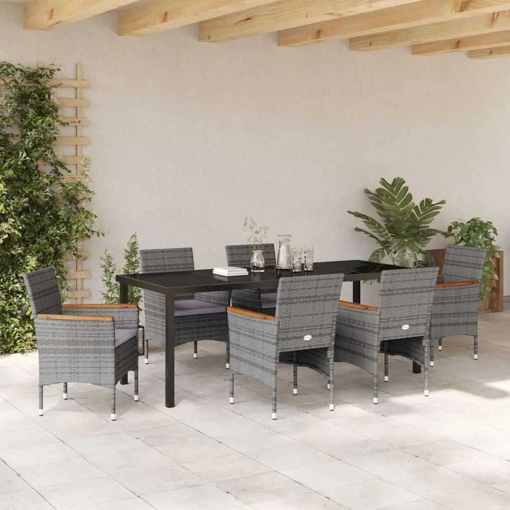 7-Piece Grey Poly Rattan Garden Dining Set