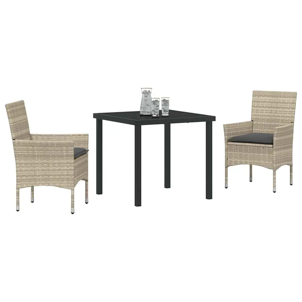 OutdoorFurnitureDiningSet3PieceLightGreyPolyRattanCushions